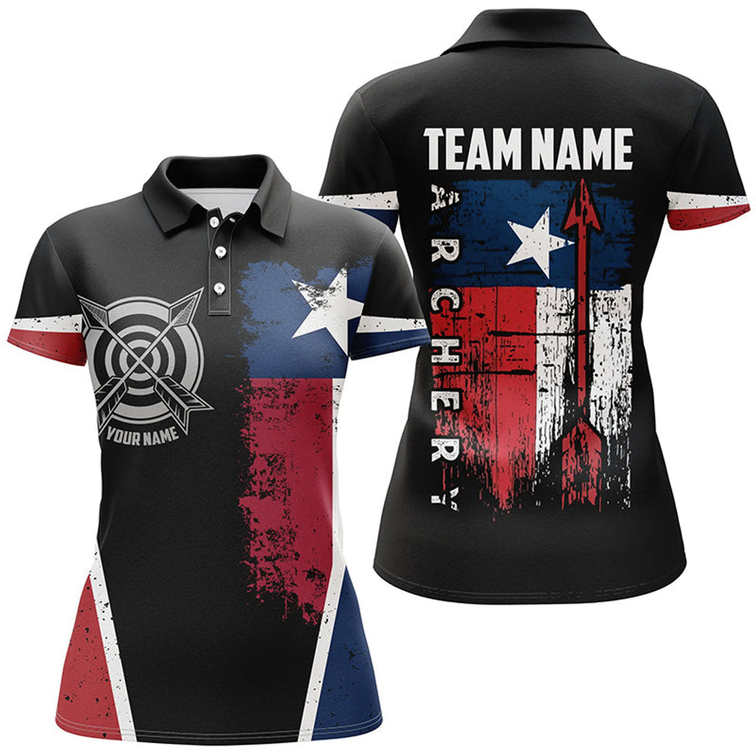 Custom Personalized Vintage Texas Flag Target Archery Polo Shirts For Women Custom Patriotic Archery Shirts