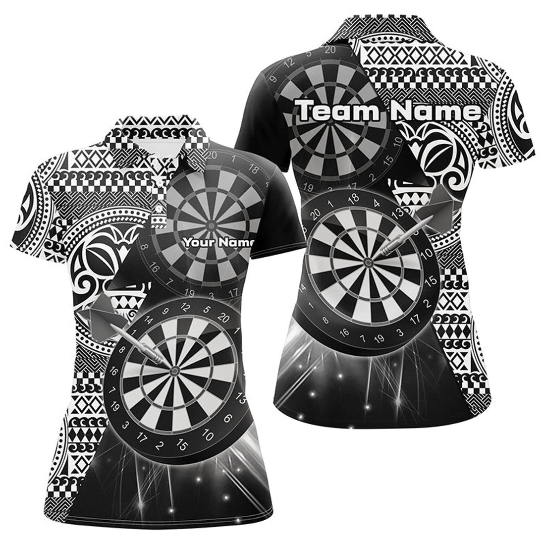 Custom Personalized Tribal White Black Dart Polo Shirts For Women Dart Jerseys Custom Dart Team Shirts