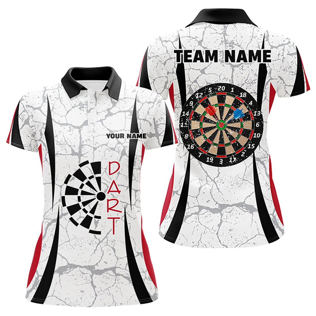 Custom Personalized White Dart Polo Shirts For Women Custom Dart Jerseys Womens Dart Team Shirts