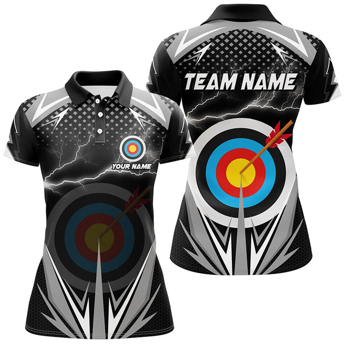 Custom Personalized Thunder Lighting Target Archery 3D Polo Shirts For Women, Custom Archery Team Jerseys
