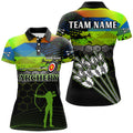 Custom Personalized Green Colors 3D Arrows Archery Polo Shirts For Women, Custom Silhouette Archer Shirts