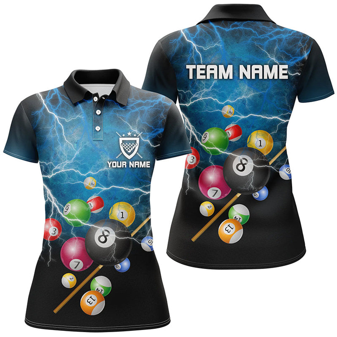 Custom Personalized 3D Funny Billiard Balls Polo Shirts For Women, Custom Billiard Team Jerseys