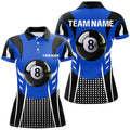 Custom Personalized Blue Black 8 Ball Billiard 3D Polo Shirts For Women, Custom Billiard 8 Ball Pool Jerseys