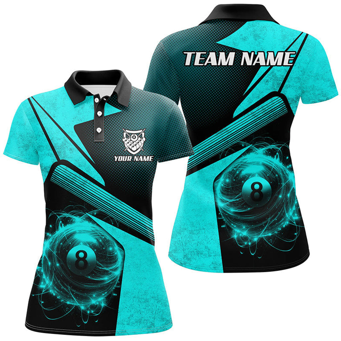 Custom Personalized Sport Blue 8 Ball Billiard 3D Polo Shirts For Women, Custom 8 Ball Pool Team Jerseys