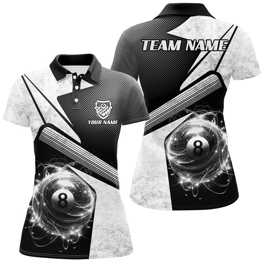 Custom Personalized Sport White 8 Ball Billiard 3D Polo Shirts For Women, Custom 8 Ball Pool Team Jerseys
