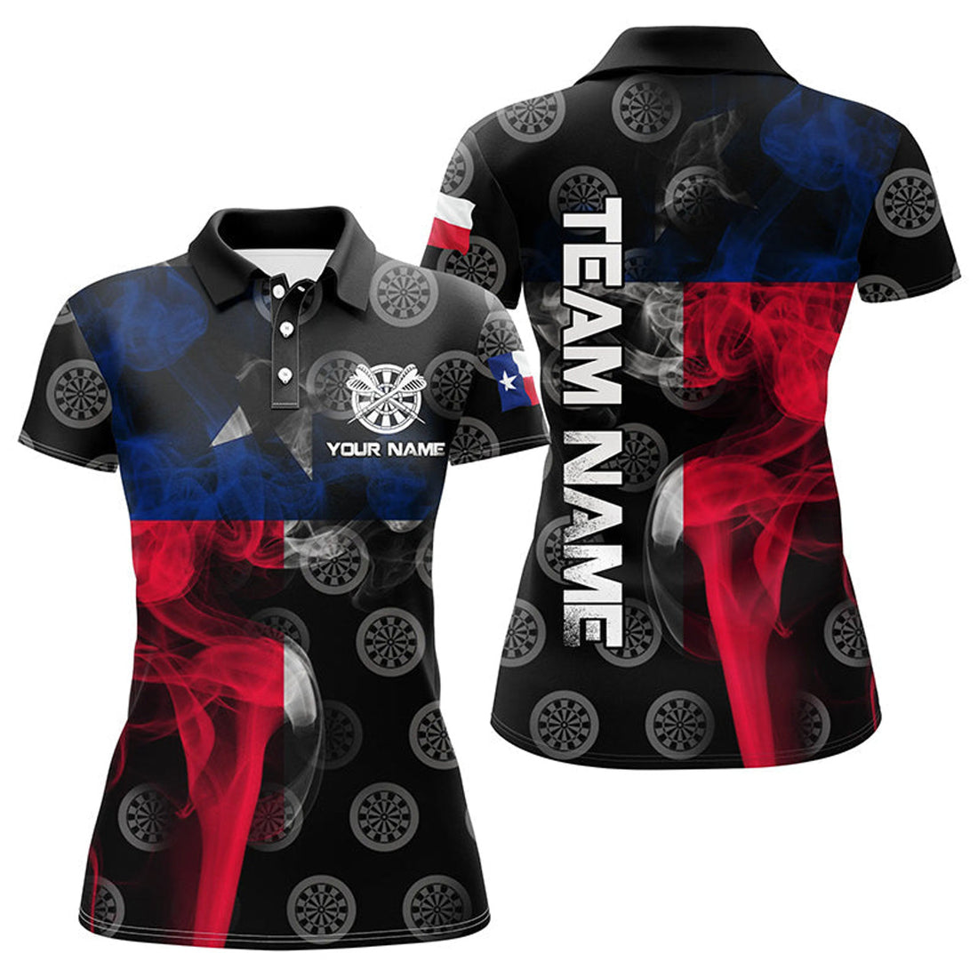 Custom Personalized Smoke Texas Flag Dart Polo Shirts, Custom Patriotic Darts Shirts For Women Dart Jerseys