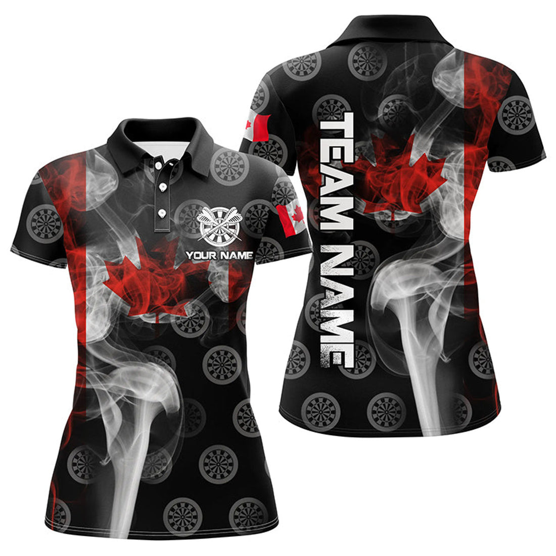 Custom Personalized Smoke Canada Flag Dart Polo Shirts, Custom Patriotic Darts Shirts For Women Dart Jerseys