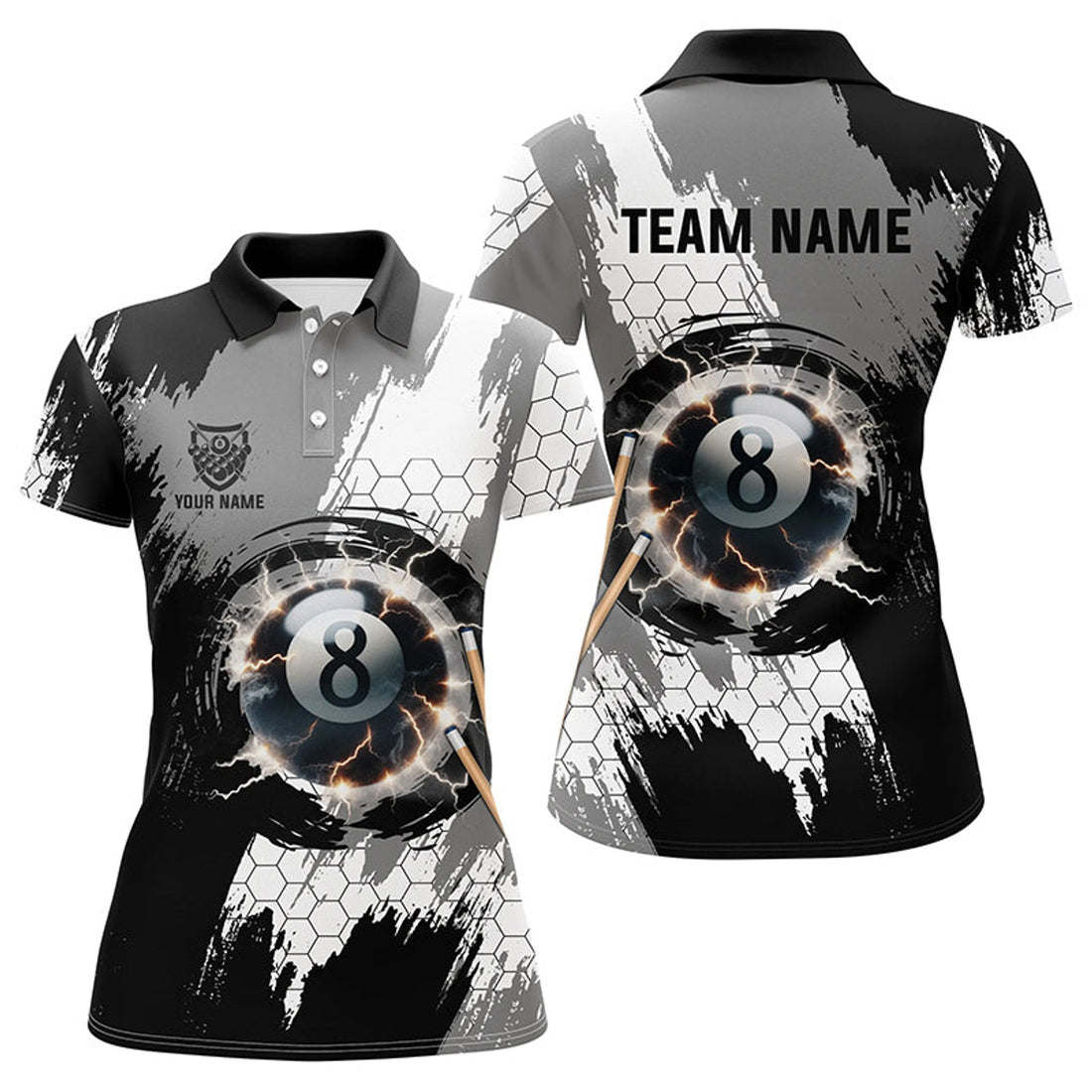 Custom Personalized Black Grey Lightning 8 Ball Billiards 3D Shirts For Women 8 Ball Pool Team Jerseys