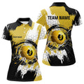 Custom Personalized Black Yellow Glass Break 9 Ball Pool Polo Shirts For Women Custom 9 Ball Pool Jerseys