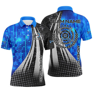 FUNSTUFFPRINT Personalized Blue Black Archery Coach 3D Polo Shirts For Men Polo Shirt Size S-5XL