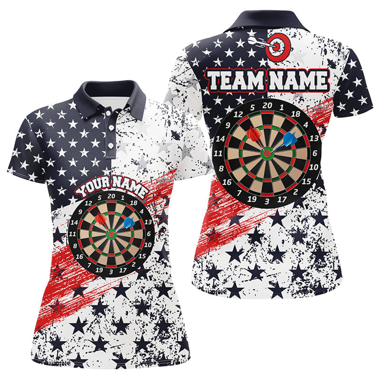 Custom Personalized American Flag Womens Darts Polo Shirts Custom Dart Shirts For Women Dart Team Jerseys