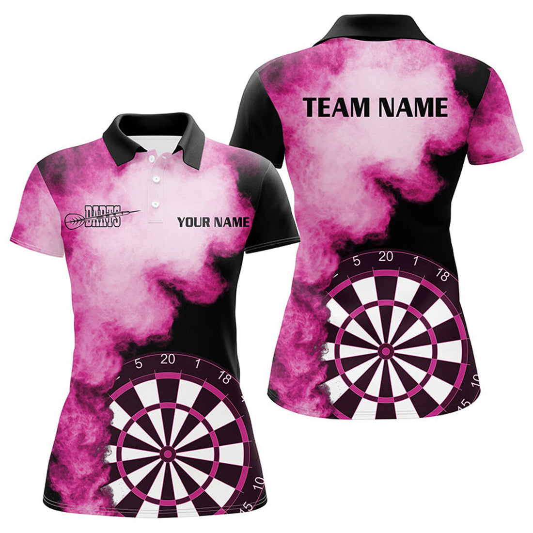 Custom Personalized Pink Flame Womens Darts Polo Shirts Custom Dart Jerseys For Women Dart Team Shirts