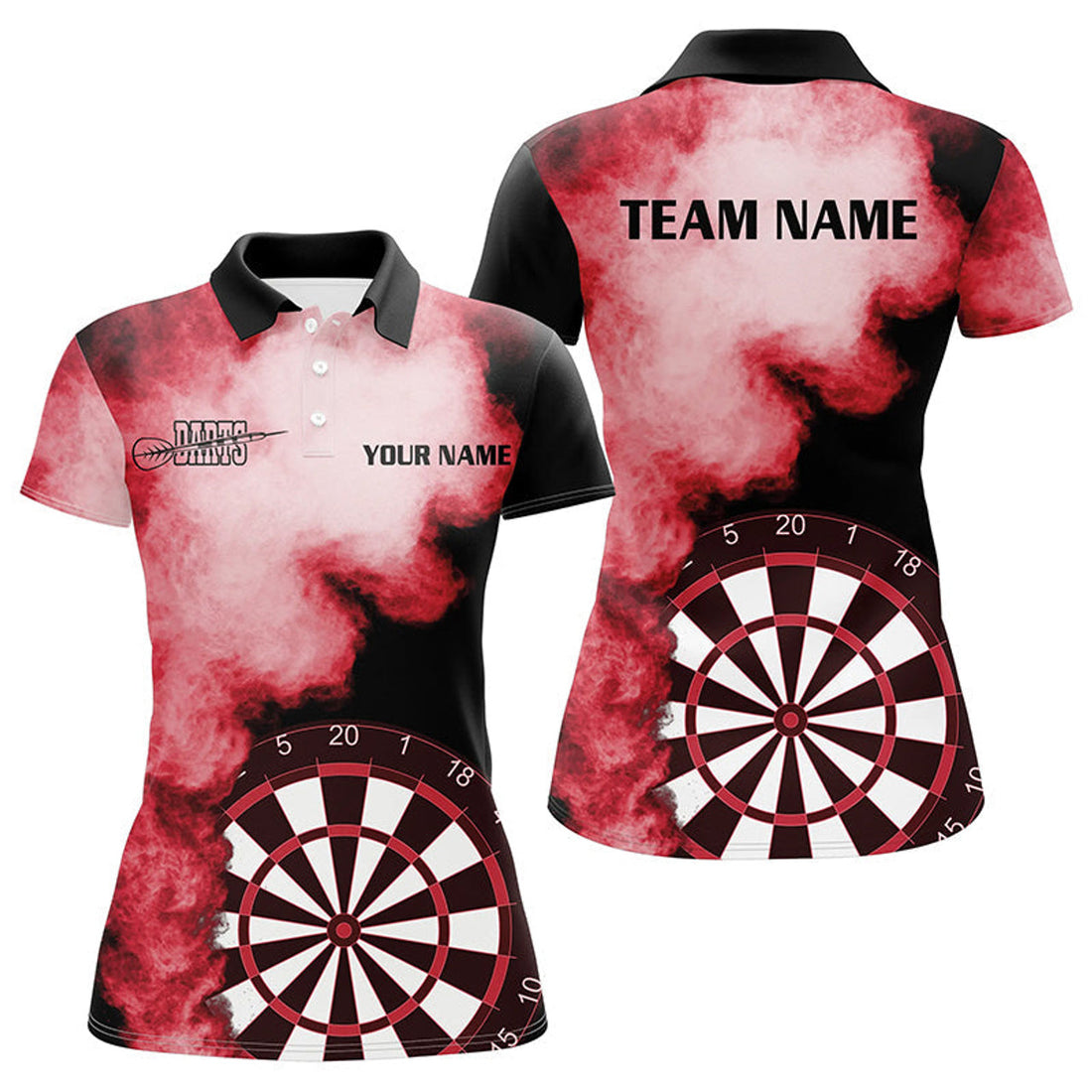 Custom Personalized Red Flame Womens Darts Polo Shirts Custom Dart Jerseys For Women Dart Team Shirts