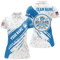 Custom Personalized US Flag 10 Ball Billiard Polo Shirts For Women, Blue Black Grunge 10 Ball Pool Jerseys