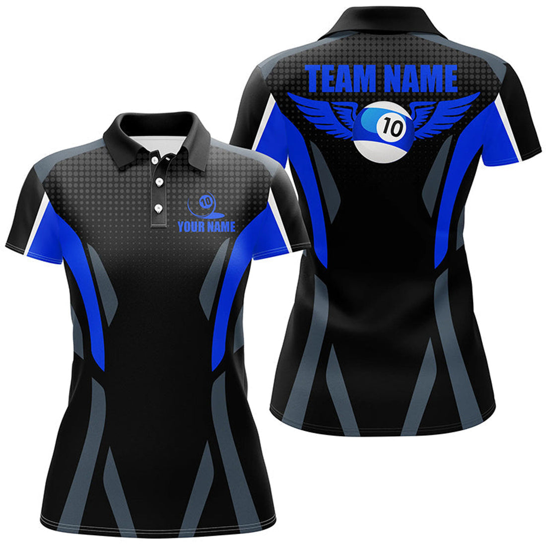 Custom Personalized Funny 10 Ball Billiard 3D Polo Shirts For Women, 10 Ball Wings Billiard Team Jerseys