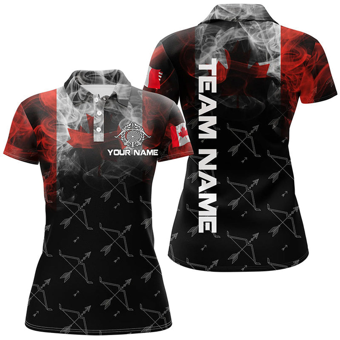 Custom Personalized Vintage Smoke Canadian Flag Archery 3D Polo Shirts For Women Custom Bows Archery Jerseys