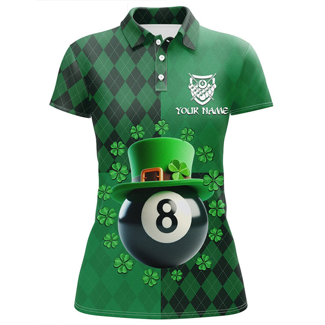 Custom Personalized St Patrick's Day Billiard 8 Ball 3D Polo Shirts For Women, Shamrock Billiard Jerseys