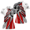 Custom Personalized Red White Grunge 8 Ball Billiards Polo Shirts For Women Custom Billiard Team Shirts
