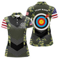 Custom Personalized US Flag Camouflage Target Archery 3D Polo Shirts For Women, Custom Archery Team Jerseys