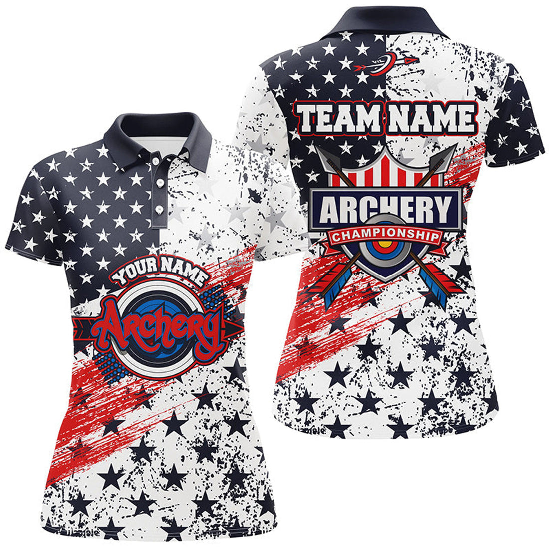 Custom Personalized American Flag Archery Champion Polo Shirts For Women, Custom Archery Targets Jerseys
