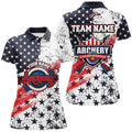 Custom Personalized American Flag Archery Champion Polo Shirts For Women, Custom Archery Targets Jerseys