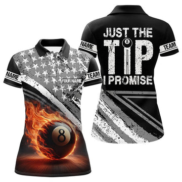 Custom Personalized US Flag 8 Ball Pool 3D Polo Shirts For Women, Just The Tip I Promise Billiard Jerseys