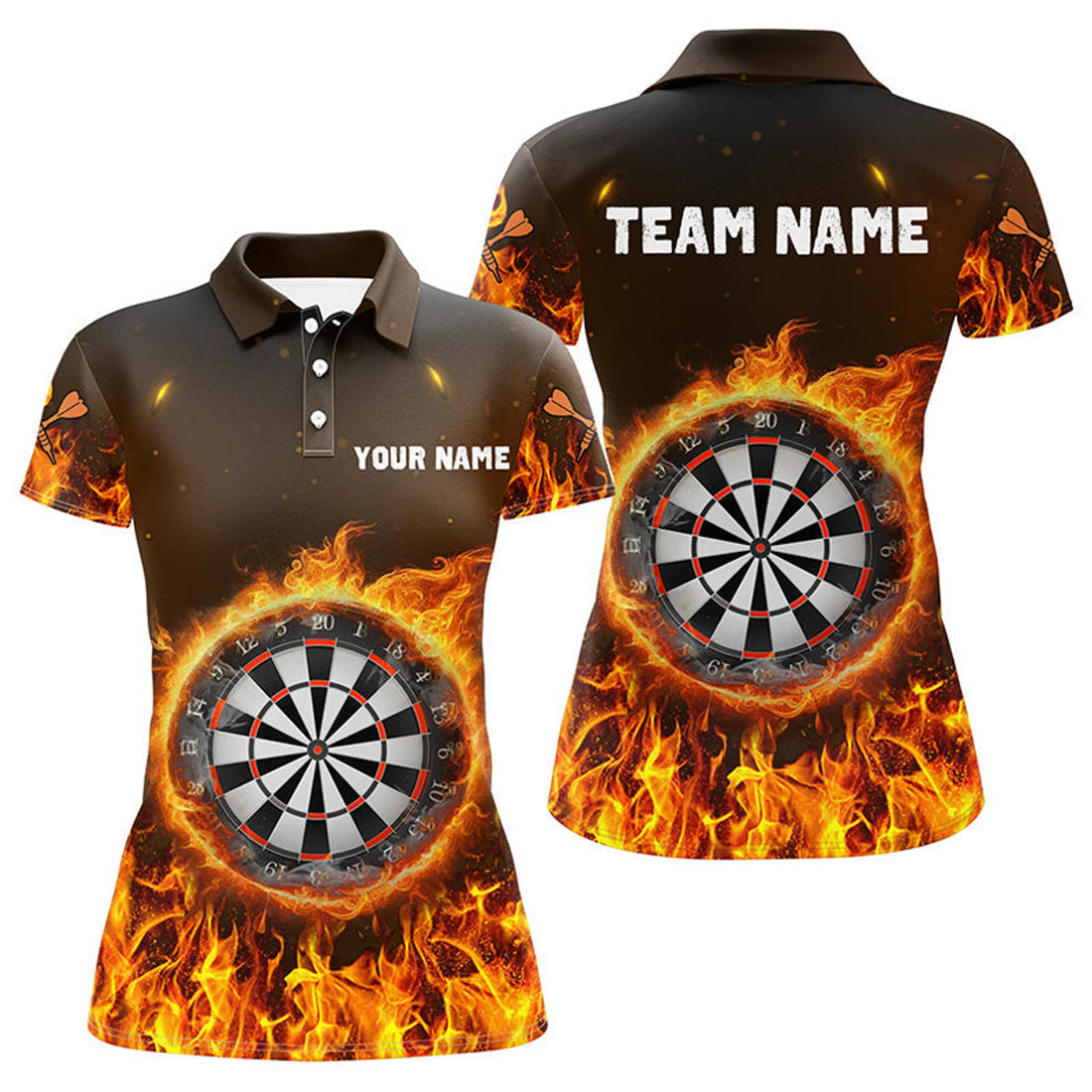 Custom Personalized Fire Flame Dartboard Dart 3D Polo Shirts For Women, Dart Shirt Custom Women Dart Jerseys