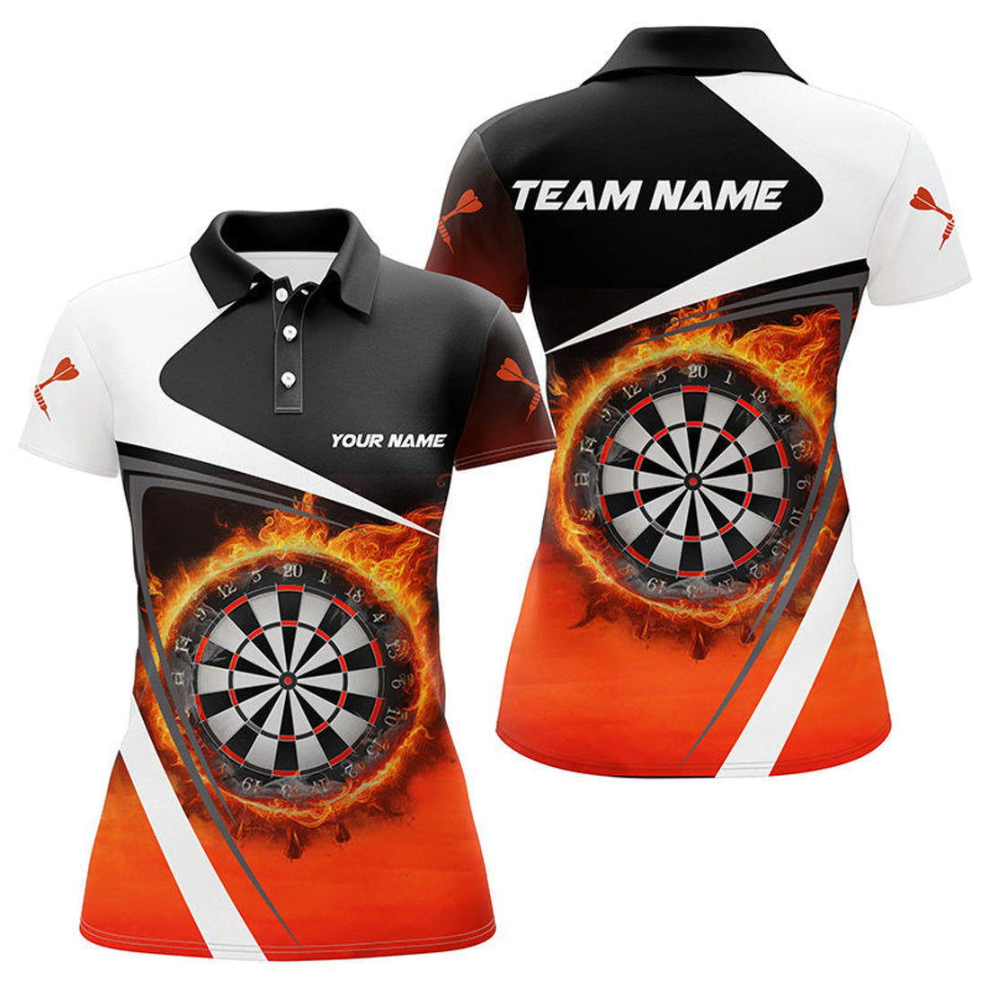Custom Personalized Fire Flame Dartboard Dart 3D Polo Shirts For Women, Dart Shirt Custom Women Dart Jerseys