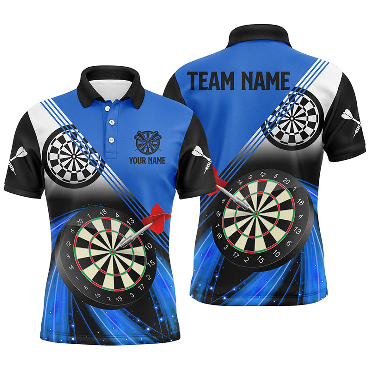 Personalized Blue Darts Polo Shirts For Men, Dart Team Jerseys Custom Mens Dart Apparel Design