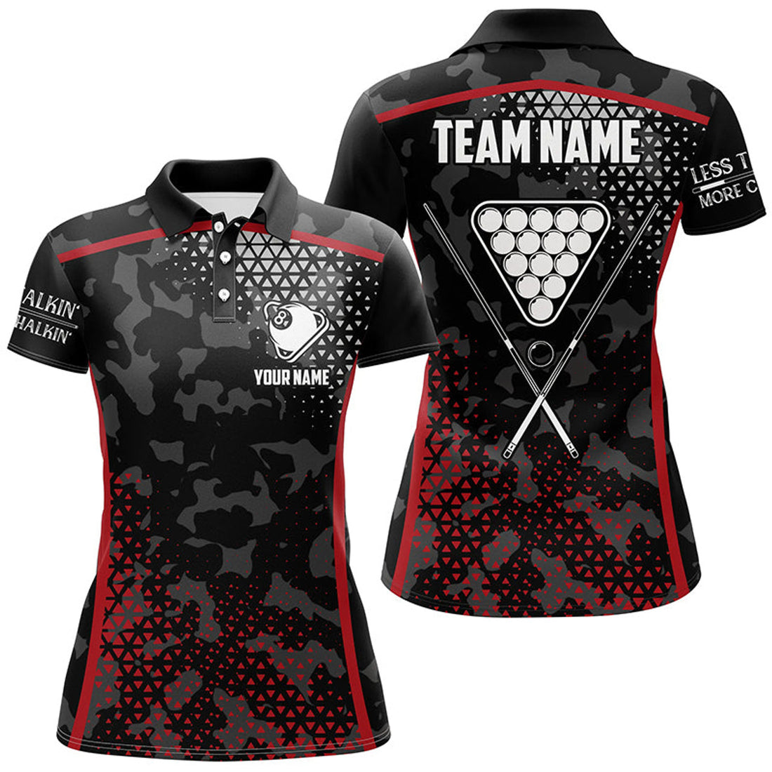 Custom Personalized Red Black 8 Ball Pool Polo Shirts For Women, Custom Pool Billiard Balls Team Jerseys