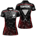 Custom Personalized Red Black 8 Ball Pool Polo Shirts For Women, Custom Pool Billiard Balls Team Jerseys