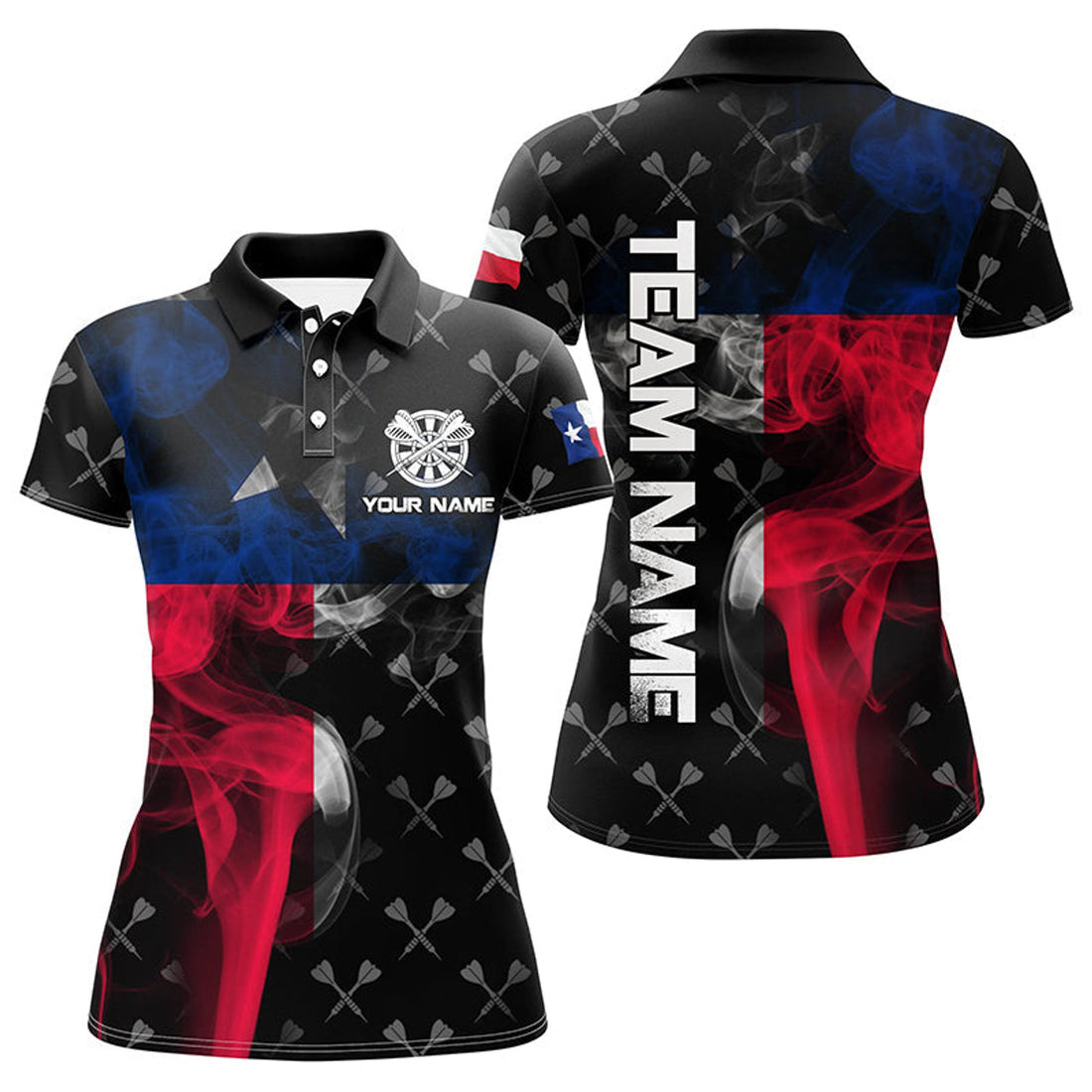 Custom Personalized Smoke Texas Flag Dart Polo Shirts, Custom Patriotic Darts Shirts For Women Dart Jerseys