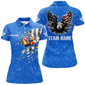 Custom Personalized US Flag Billiard Balls 3D Polo Shirts For Women, Blue Billiard 8 Ball Wings Jerseys