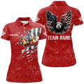 Custom Personalized US Flag Billiard Balls 3D Polo Shirts For Women, Red Billiard 8 Ball Wings Jerseys