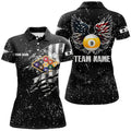 Custom Personalized US Flag Billiard Balls 3D Polo Shirts For Women, Funny Billiard 9 Ball Wings Jerseys