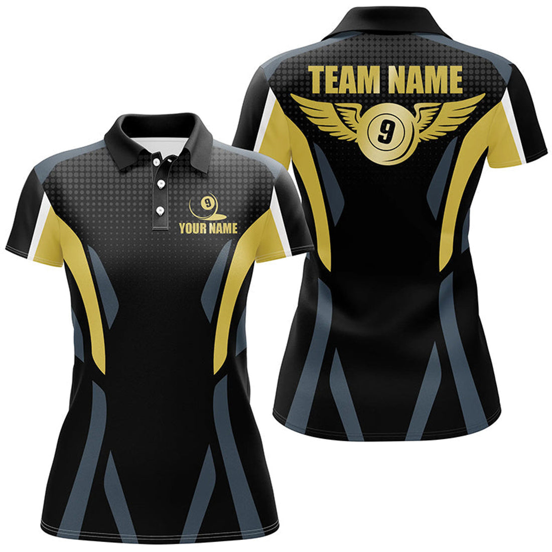 Custom Personalized Billiard 9 Ball Pool 3D Polo Shirts For Women, Custom 9 Ball Wings Billiard Team Shirts