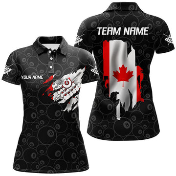 Custom Personalized Canadian Flag 8 Ball Pool Billiards Polo Shirts For Women, Custom Billiard Team Shirts