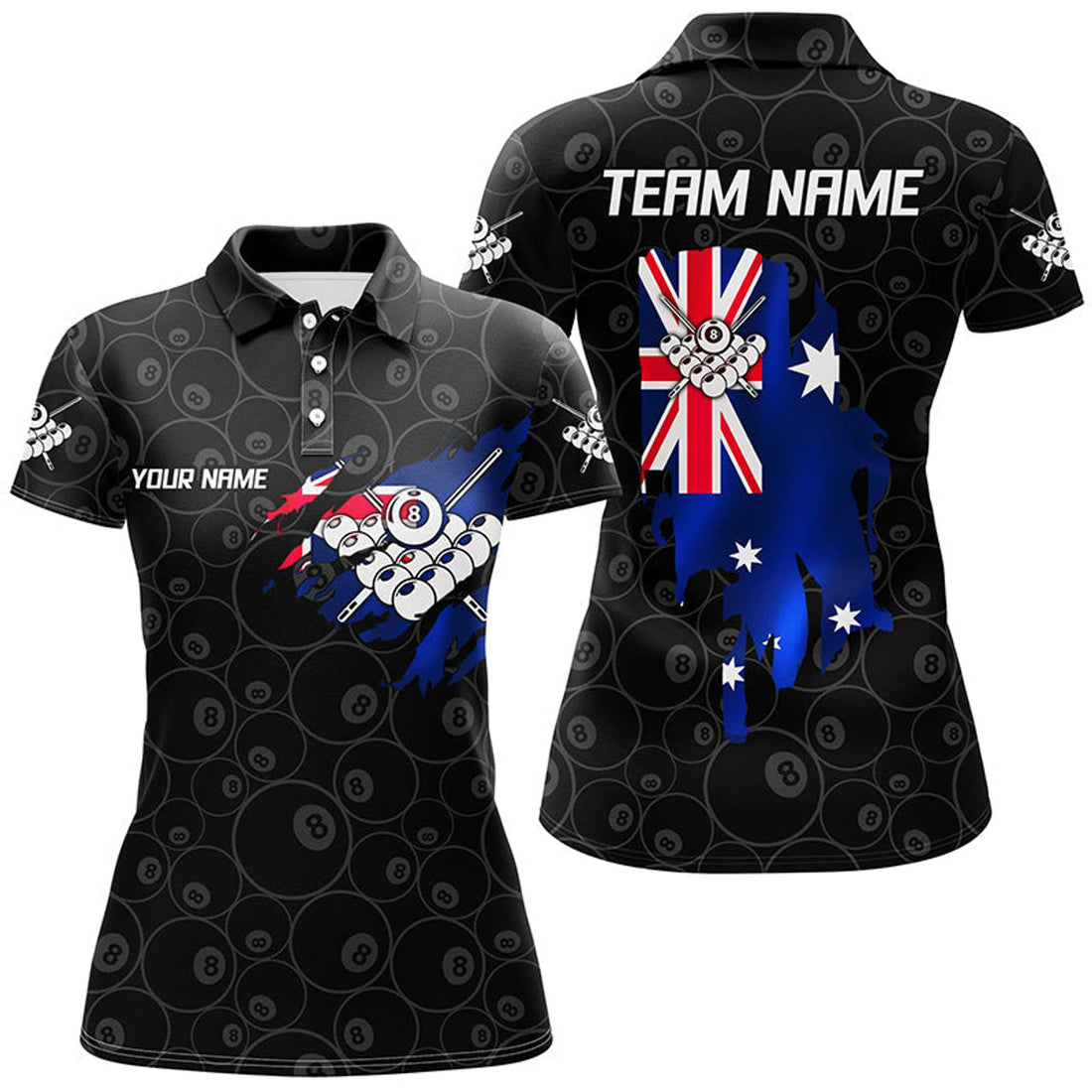Custom Personalized Australian Flag 8 Ball Pool Billiards Polo Shirts For Women Custom Billiard Team Shirts