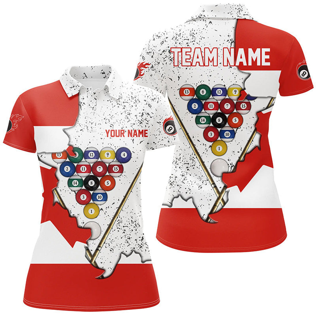 Custom Personalized Canadian Flag Billiard Balls Polo Shirts For Women, Custom 8 Ball Pool Team Shirts