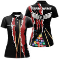 Custom Personalized Red Black Sticks Billiard 8 Ball Polo Shirts For Women, Custom Billiard Balls Jerseys