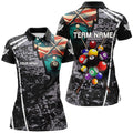 Custom Personalized Grey Grunge US Flag 8 Ball Billiard Polo Shirts For Women, Custom Billiard Balls Jerseys