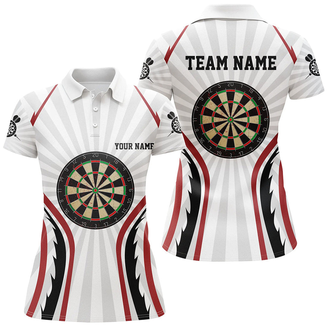 Custom Personalized White Womens Darts Polo Shirts Custom Dart Shirts For Women Dart Team Jerseys