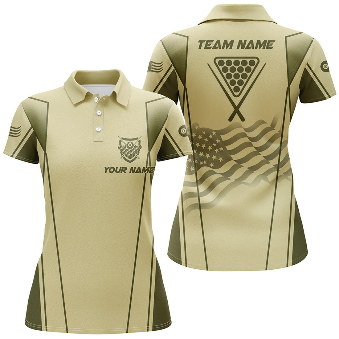 Custom Personalized US Flag Billiard 8 Ball Pool 3D Polo Shirts For Women, Green Billiard Balls Team Jerseys