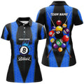 Custom Personalized Style Blue Fire 8 Ball Billiard 3D Polo Shirts For Women, Custom Pool Balls Team Jerseys