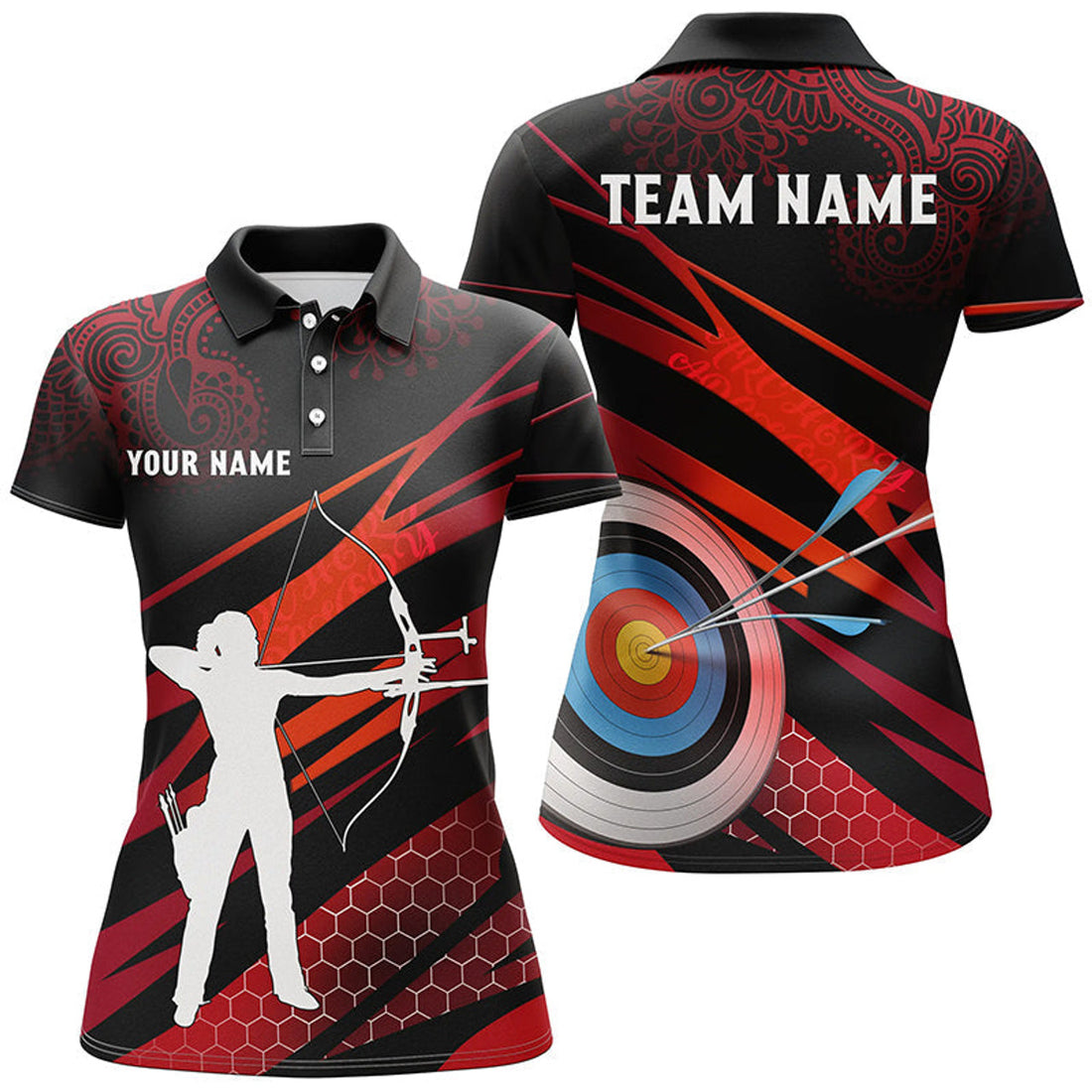 Custom Personalized Silhouette Archer 3D Target Archery Polo Shirts For Women, Custom Archery Team Shirts