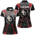 Custom Personalized Red Black 8 Ball Billiard 3D Polo Shirts For Women, Custom 8 Ball Pool Pattern Jerseys