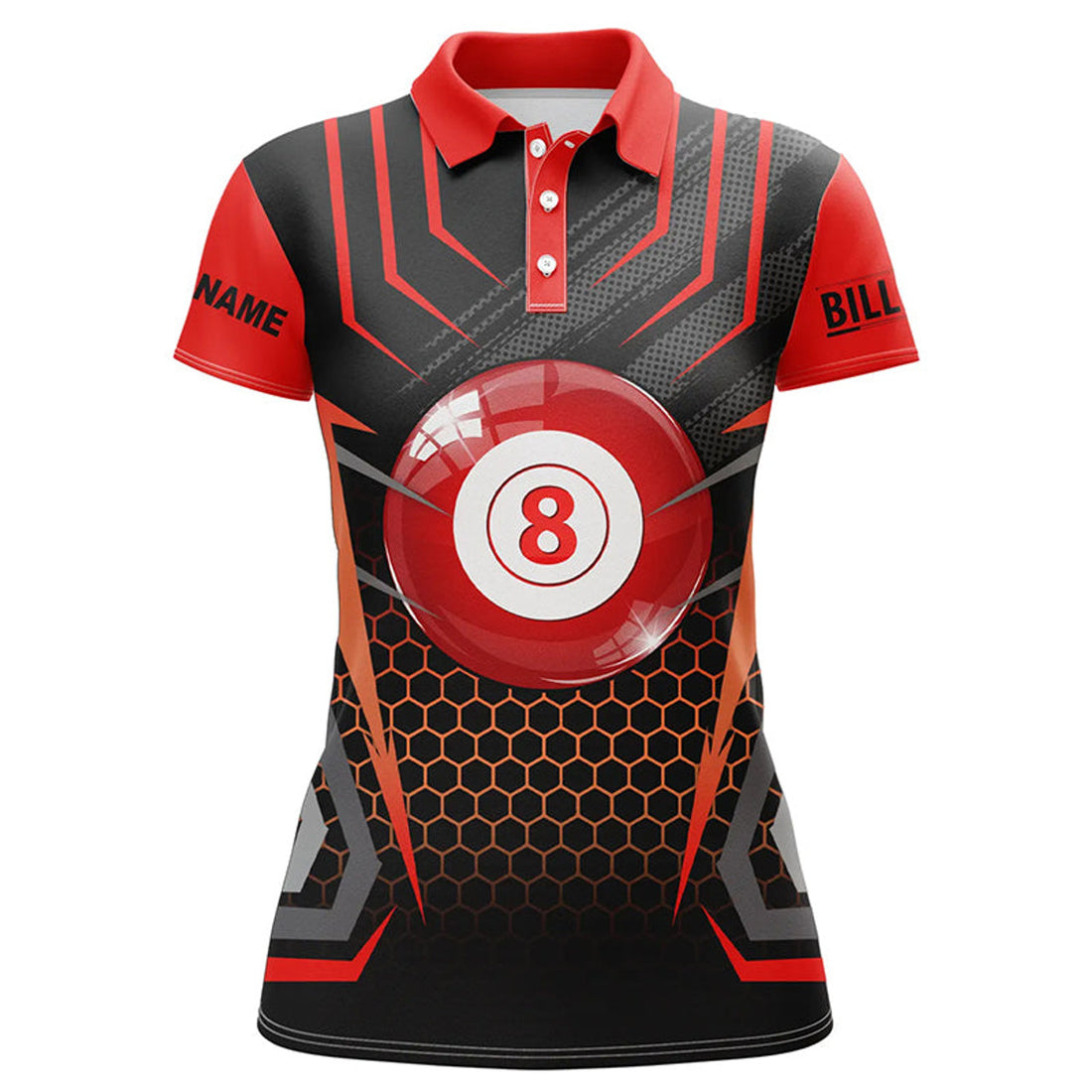 Custom Personalized Black Red 8 Ball Pool Polo Shirts For Women, Custom Name Billiard 8 Ball Jerseys