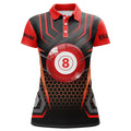 Custom Personalized Black Red 8 Ball Pool Polo Shirts For Women, Custom Name Billiard 8 Ball Jerseys