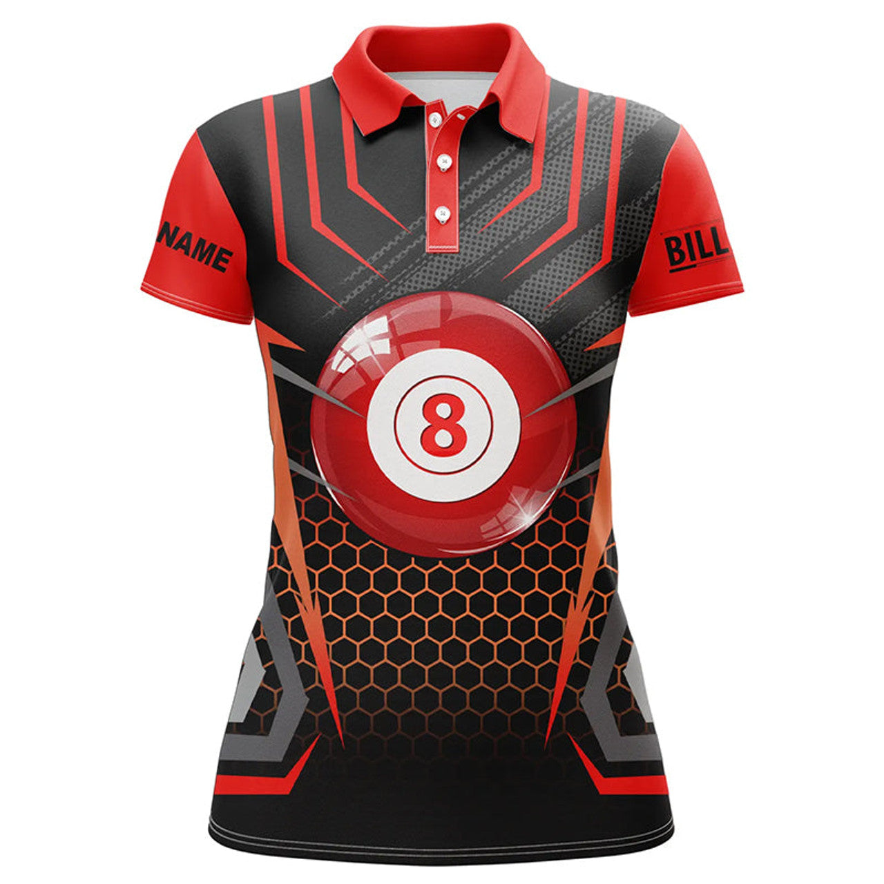 Custom Personalized Black Red 8 Ball Pool Polo Shirts For Women, Custom Name Billiard 8 Ball Jerseys