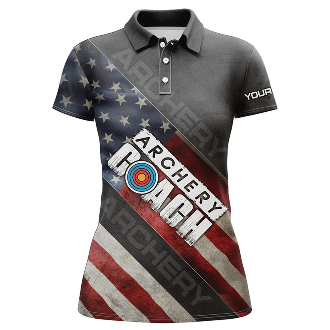 Custom Personalized Retro American Flag Archery Coach Polo Shirts For Women, Custom 3D Target Archery Shirts